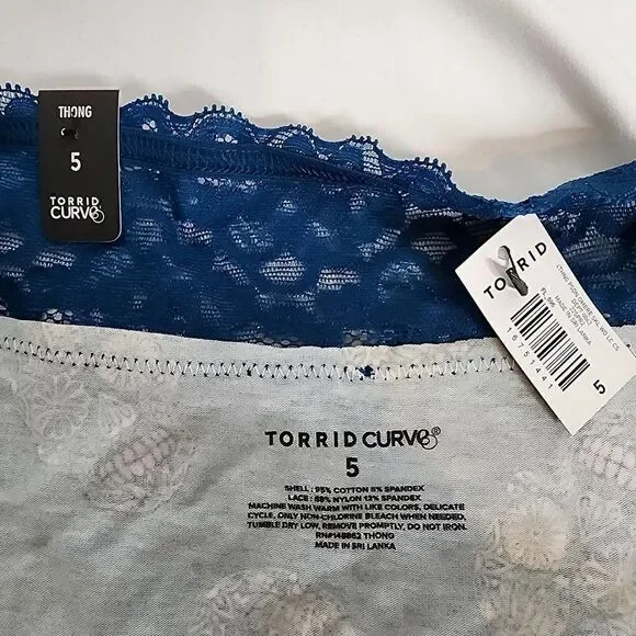 5X 28W Torrid Blue Thong Wide Lace Trim Ombre Sugar Skull Rainbow Cotton NWT mid - Picture 6 of 6